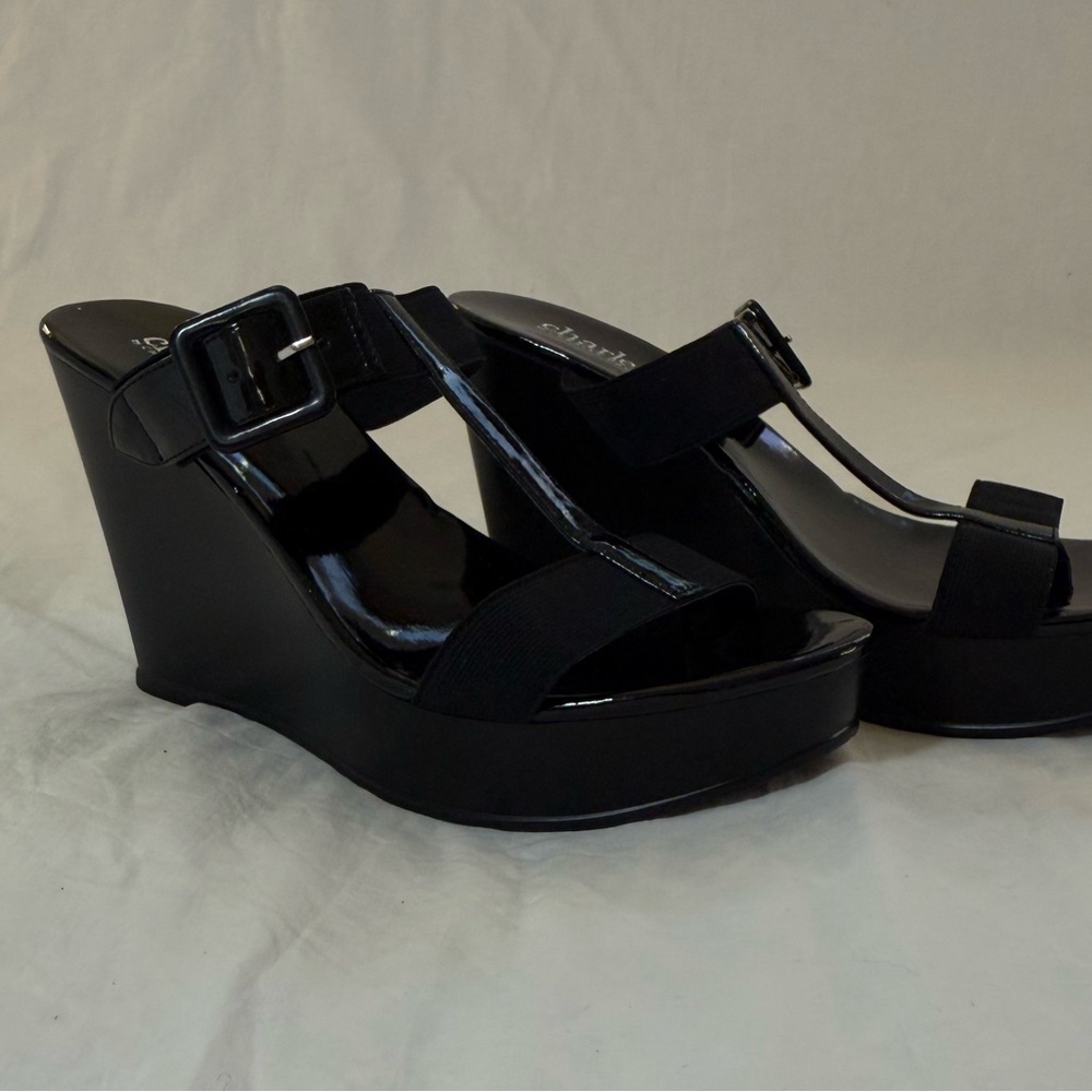 Charles by Charles David Black Wedge Sandals Size 7.5